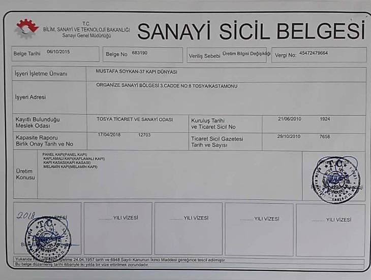 Sanayi Sicil Belgesi